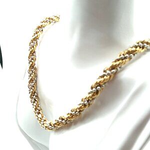 Rope Chain Necklace Thick Braided Twisted Gold & Silver Tone 19"